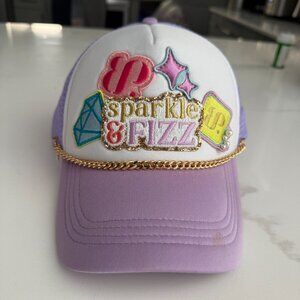 Bomb Party Fizztopia “Sparkle & Fizz” Trucker Hat Lavender Mesh Gold Chain Rare